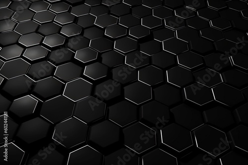 Onyx black hexagon background. Generative AI.