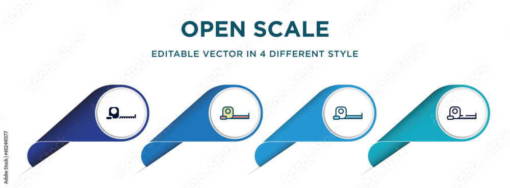 open scale icon in 4 different styles such as filled, color, glyph, colorful, lineal color. set of   vector for web, mobile, ui