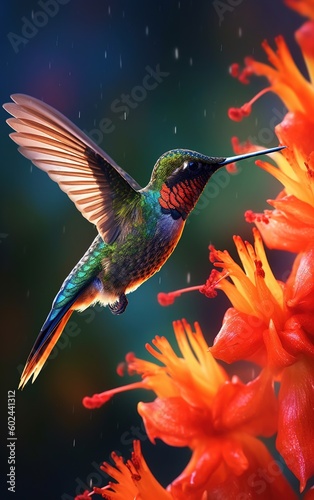 Hummingbird and flower. Generative AI.