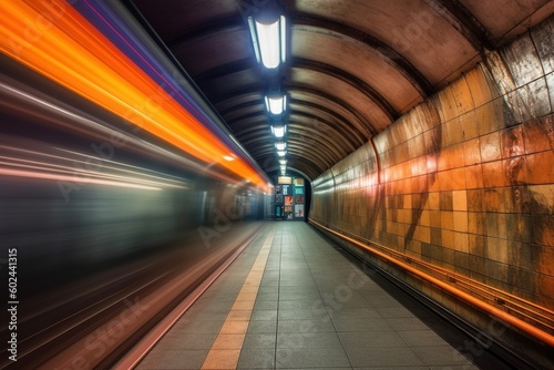Subway tunnel motion blur. Generative AI.