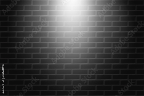 Black brick wall texture background with light of spotlight
