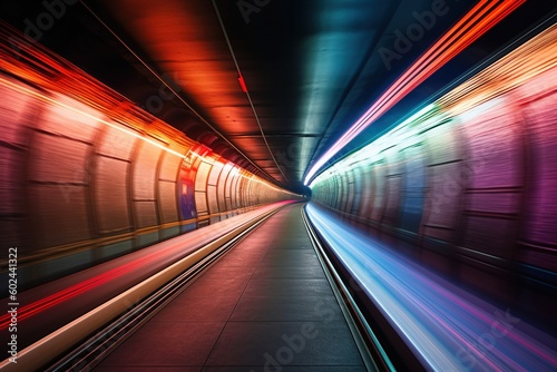 Subway tunnel motion blur. Generative AI.