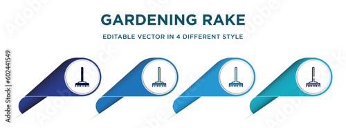 gardening rake icon in 4 different styles such as filled, color, glyph, colorful, lineal color. set of   vector for web, mobile, ui