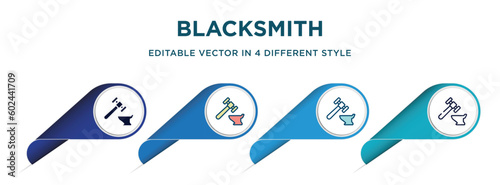 blacksmith icon in 4 different styles such as filled, color, glyph, colorful, lineal color. set of vector for web, mobile, ui