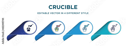 crucible icon in 4 different styles such as filled, color, glyph, colorful, lineal color. set of vector for web, mobile, ui