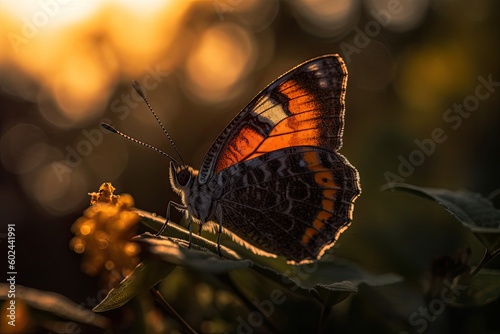 A Majestic Sight: A Butterfly in Flight at Sunset - Macro Macro View of Nature's Beauty: Generative AI © AIGen