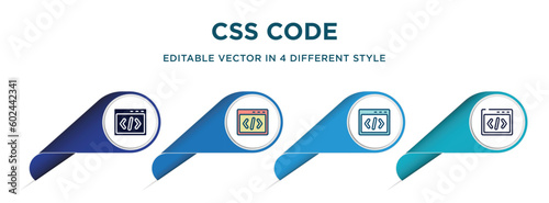 css code icon in 4 different styles such as filled, color, glyph, colorful, lineal color. set of   vector for web, mobile, ui