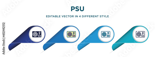 psu icon in 4 different styles such as filled, color, glyph, colorful, lineal color. set of   vector for web, mobile, ui