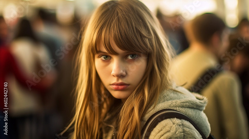 teenage girl with serious e...