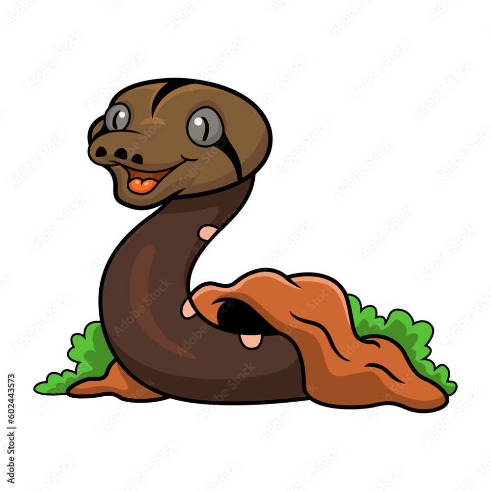 Fototapeta premium Cute golden child phantom reticulatus python cartoon out from hole