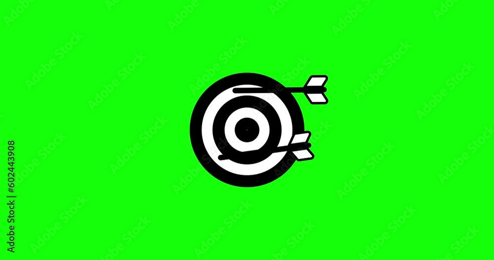 Hit a target or goal with an arrow simple loop animation on green background. Aim target with arrow sign. Archery, darts or goal strategy. The yellow, blue and purple icon in the circle button Hit a target or goal with an arrow simple loop animation on green background. Aim target with arrow sign. Archery, darts or goal strategy. The yellow, blue and purple icon in the circle button