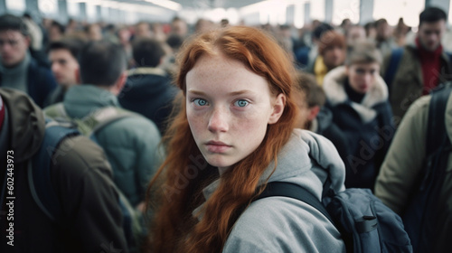 teenage girl with serious e...