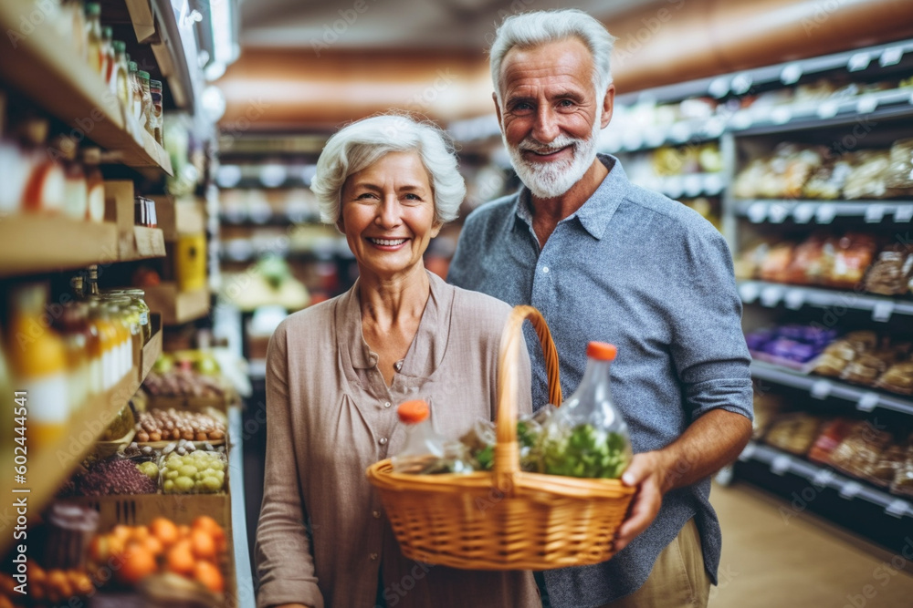 old mature adult couple shopping in supermarket old mature adult couple shopping in supermarket