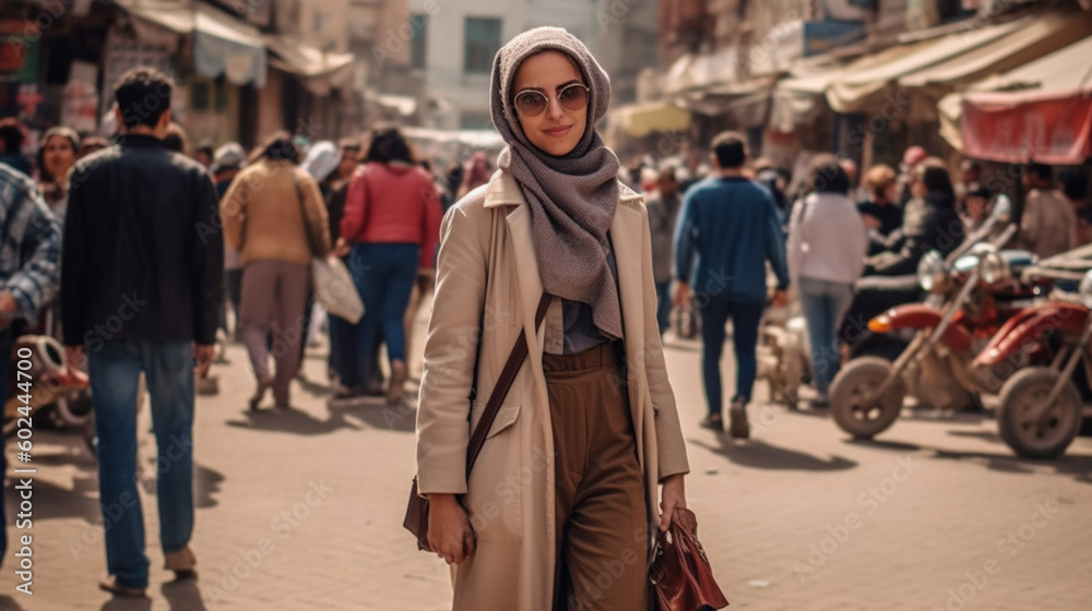 on a road while traveling on vacation, young adult woman, fictional place on a road while traveling on vacation, young adult woman, fictional place