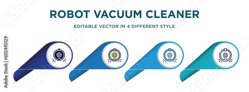 robot vacuum cleaner icon in 4 different styles such as filled, color, glyph, colorful, lineal color. set of   vector for web, mobile, ui