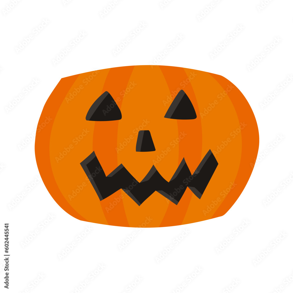 Vector illustration of Jack-o-lantern, carved pumpkin. Halloween decoration with eyes, nose and smiling mouth. Autumn vegetable Vector illustration of Jack-o-lantern, carved pumpkin. Halloween decoration with eyes, nose and smiling mouth. Autumn vegetable