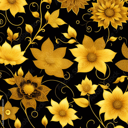 Pattern Golden flowers Generative AI 