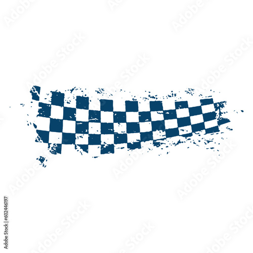 Grunge race flag, tire track with checker marks pattern on vector background.