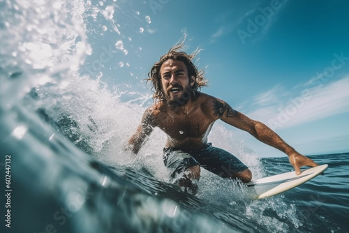 young adult man on surfboar...