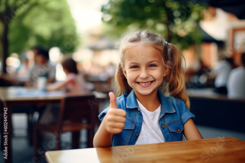 child, little girl thumbs u...