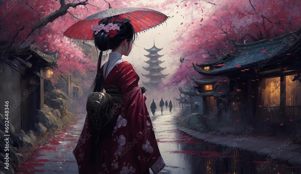 Fototapeta premium kyoto japanese style, illustration, Generative AI