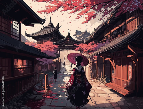 kyoto japanese style, illustration, Generative AI