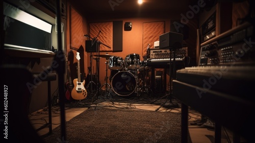 Recording studio A soundproofed room equipped. AI generated © ArtStage
