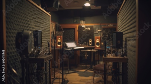 Recording studio A soundproofed room equipped. AI generated