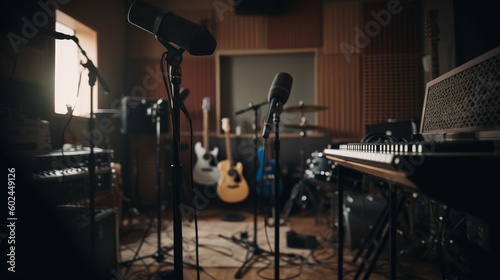 Recording studio A soundproofed room equipped. AI generated
