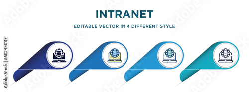 intranet icon in 4 different styles such as filled, color, glyph, colorful, lineal color. set of vector for web, mobile, ui