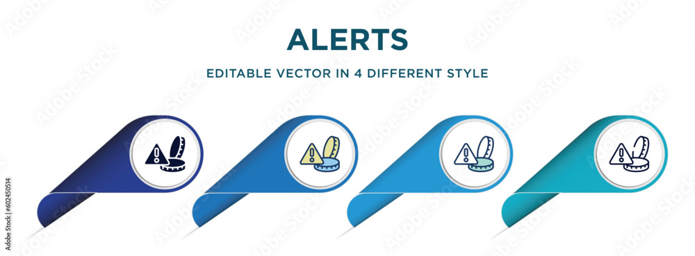 alerts icon in 4 different styles such as filled, color, glyph, colorful, lineal color. set of vector for web, mobile, ui alerts icon in 4 different styles such as filled, color, glyph, colorful, lineal color. set of vector for web, mobile, ui