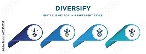 diversify icon in 4 different styles such as filled, color, glyph, colorful, lineal color. set of vector for web, mobile, ui