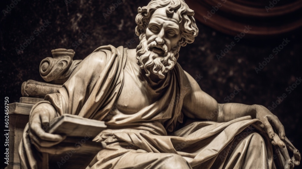The great Greek philosopher holding a scroll. AI generated