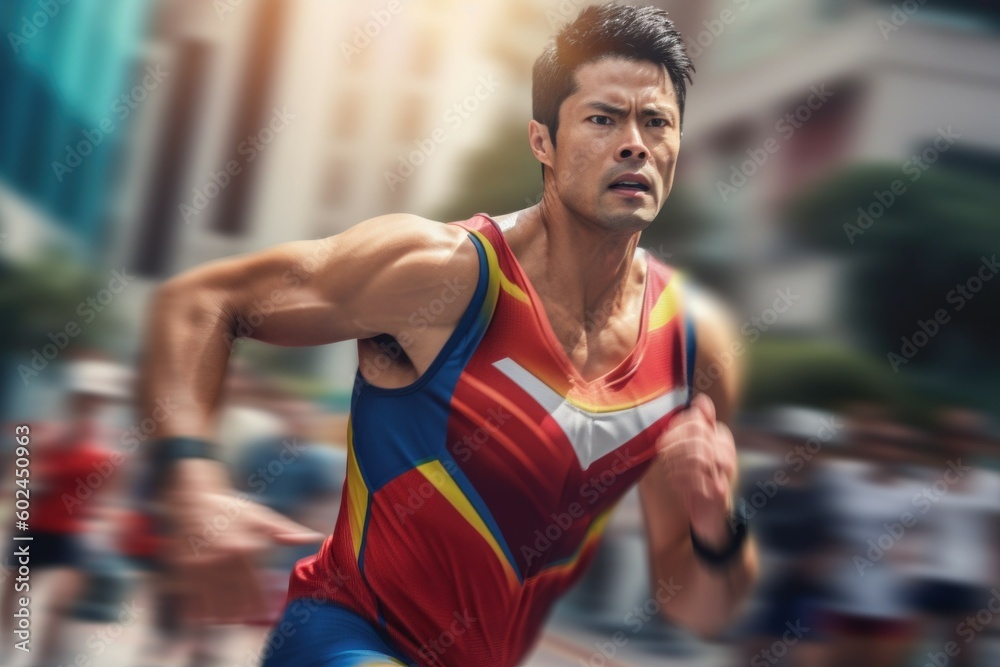 Sports man on a morning run. AI generated, human enhanced Sports man on a morning run. AI generated, human enhanced