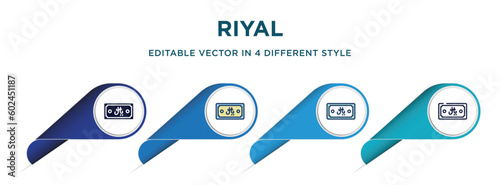 riyal icon in 4 different styles such as filled, color, glyph, colorful, lineal color. set of vector for web, mobile, ui