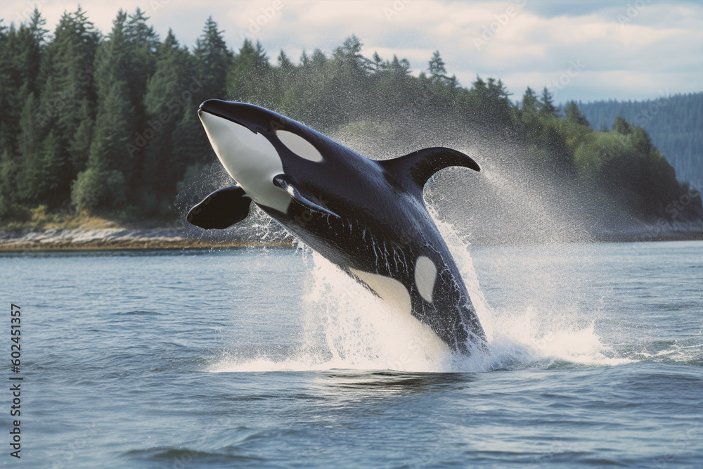 Fototapeta premium whale jumping in the water made with generative ai