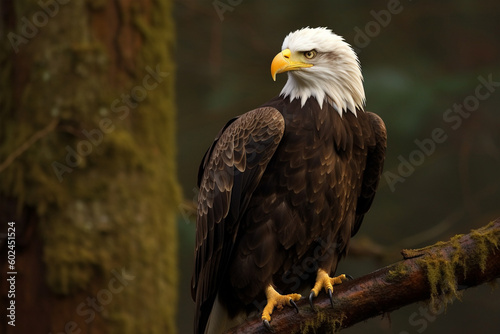 Powerful bald eagle perched on a branch made with generative ai