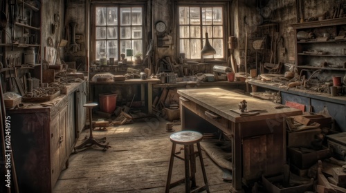 Workshop - A room or building where tools and machin. AI generated