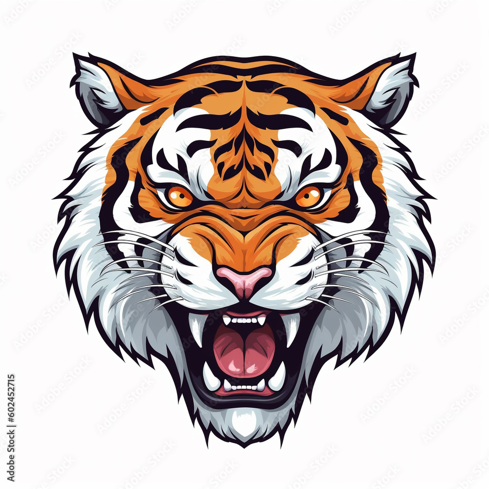 A tiger's face with a white background - created with Generative AI technology