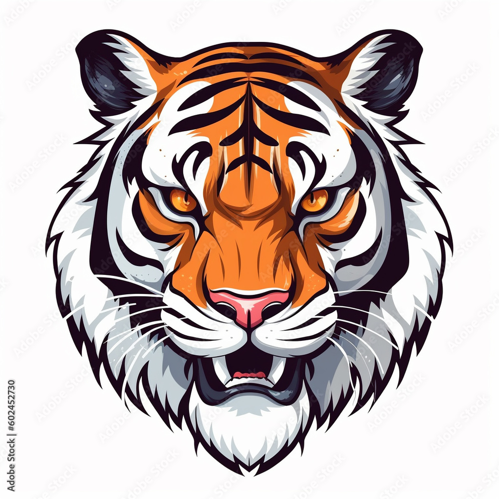 A tiger's face with a white background - created with Generative AI technology