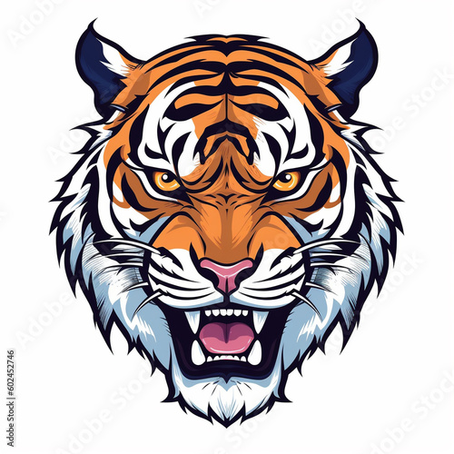 A tiger's face with a white background - created with Generative AI technology © Ricardo Costa