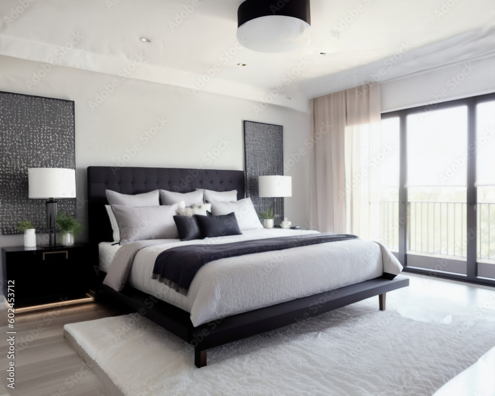 Modern and luxurious master bedroom | Interior design of a bed room | Beautiful and modern bed with pillows and blankets | Generative Ai | Photorealism | Indoor décor Modern and luxurious master bedroom | Interior design of a bed room | Beautiful and modern bed with pillows and blankets | Generative Ai | Photorealism | Indoor décor