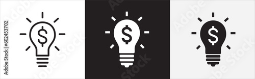 Business idea icon. Light bulb with dollar money sign. Profit business idea concept icons set. Vector in flat and outline design style. Vector stock illustration.