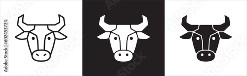 Bull head icon set. Bull market symbol vector set. Vector stock illustration in different style of flat and outline design.