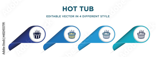 hot tub icon in 4 different styles such as filled, color, glyph, colorful, lineal color. set of vector for web, mobile, ui