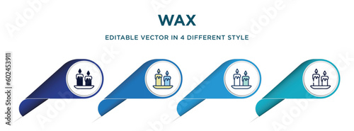 wax icon in 4 different styles such as filled, color, glyph, colorful, lineal color. set of vector for web, mobile, ui