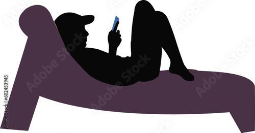 a boy lying down and using phone, body silhouette vector