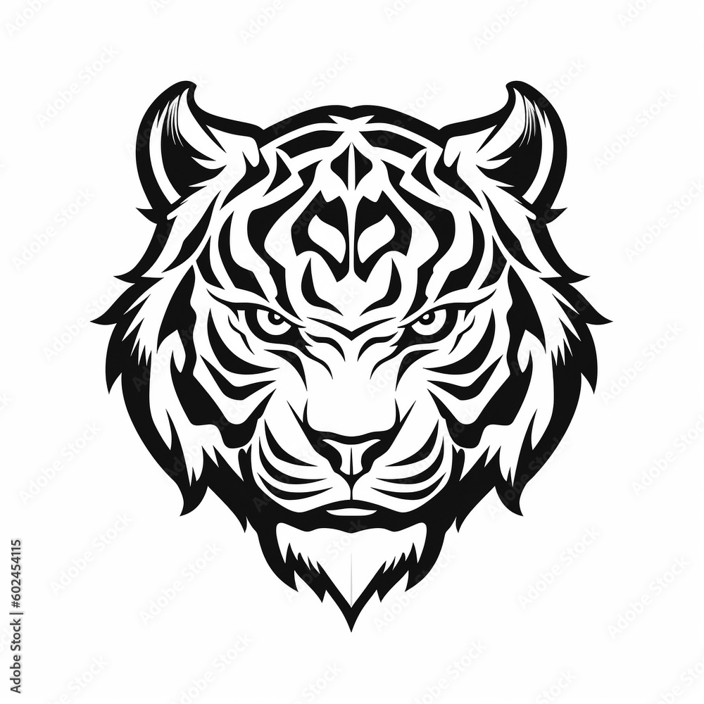 A tiger face in a black and white pattern - created with Generative AI technology