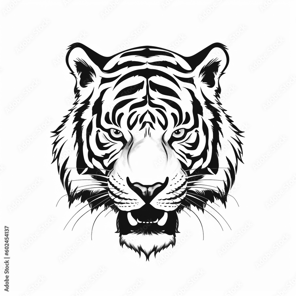 A tiger face in a black and white pattern - created with Generative AI technology A tiger face in a black and white pattern - created with Generative AI technology
