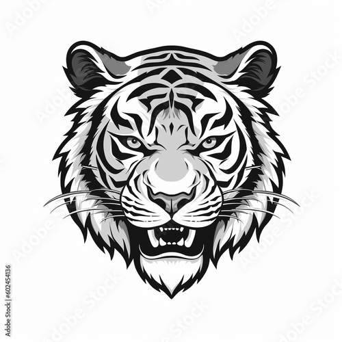 A tiger face in a black and white pattern - created with Generative AI technology